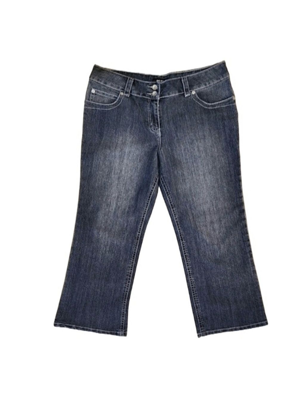 RESET Dark Wash Cropped Kick Flare Jeans Dual Button Fly Embroidered Pocket SZ16